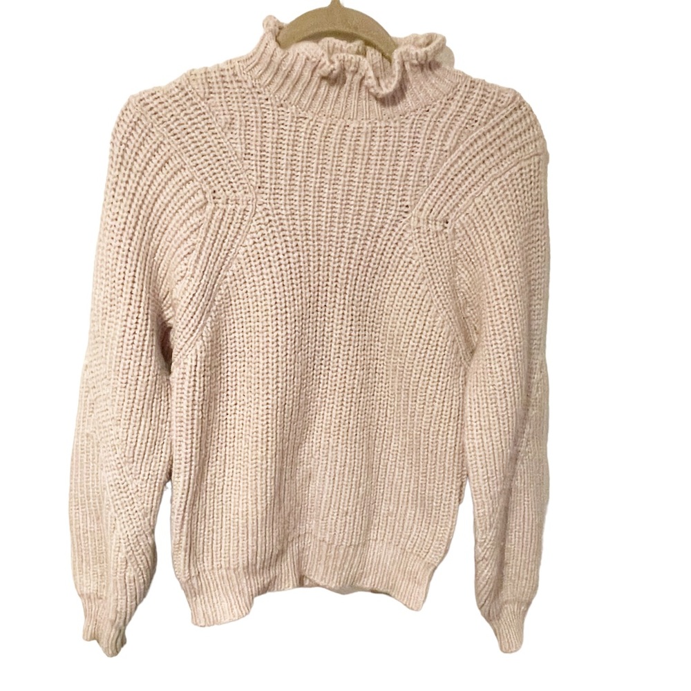 Rebecca Taylor Medium Cream‎ Ruffle Neck Thick Open Knit Wool Sweater